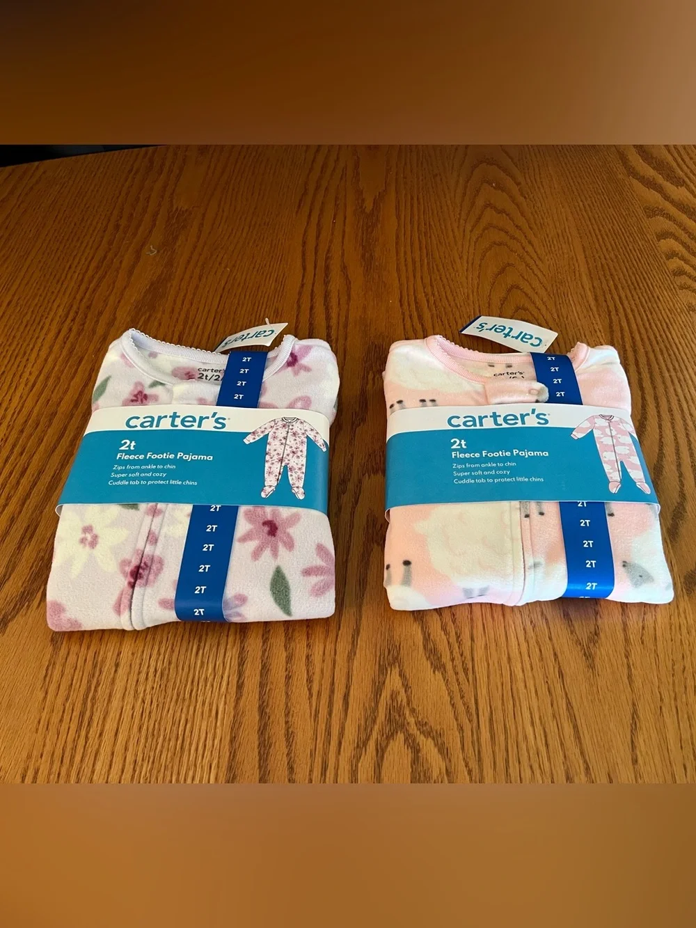 Carter's 2T Purple Flowers & Pink Lamb Fleece Footie Pajama Sets